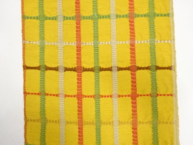  格子模様織り出し　名古屋帯